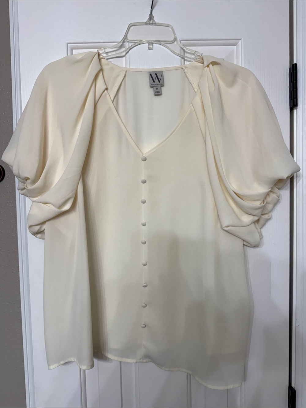 Worthington Cream Puff-Sleeve Button-Front Blouse